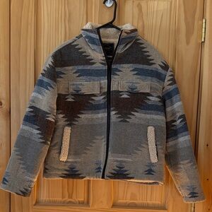 Aztec Pattern Bomber Jacket - Brown and Blue
